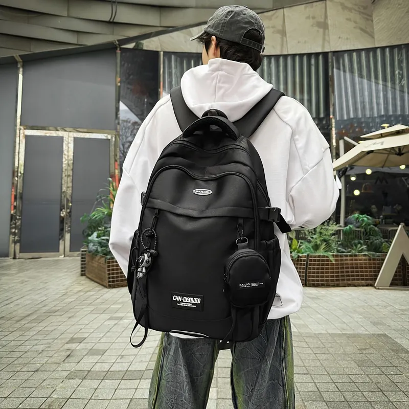 BUBM Nylon Backpack Unisex Black/White/Green-25