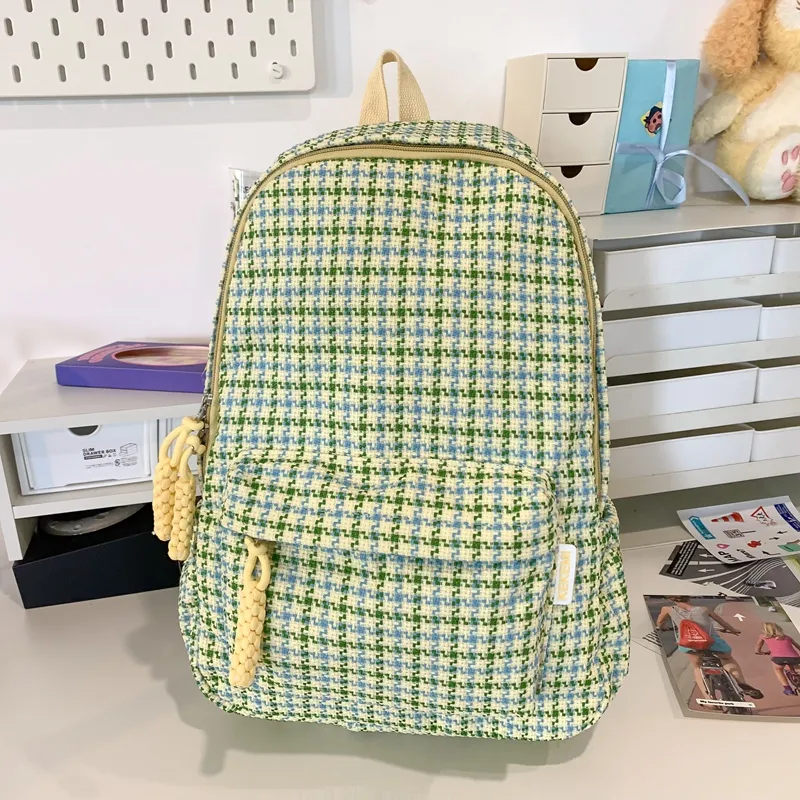 BUBM Cotton Linen Blend Backpack Unisex Yellow/Khaki/Green/Blue/Pink-2
