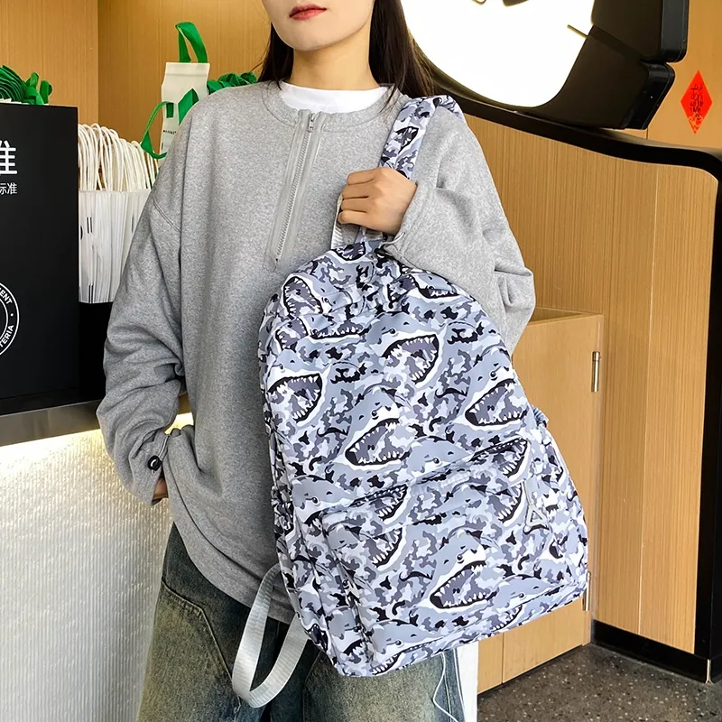 BUBM Nylon Backpack Regular Unisex Sky Blue/Navy Blue/Gray/Purple/Green-22