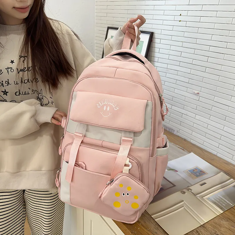 BUBM Nylon Backpack Unisex Black/Ecru/Green/Pink/Khaki/Bayberry Red-24