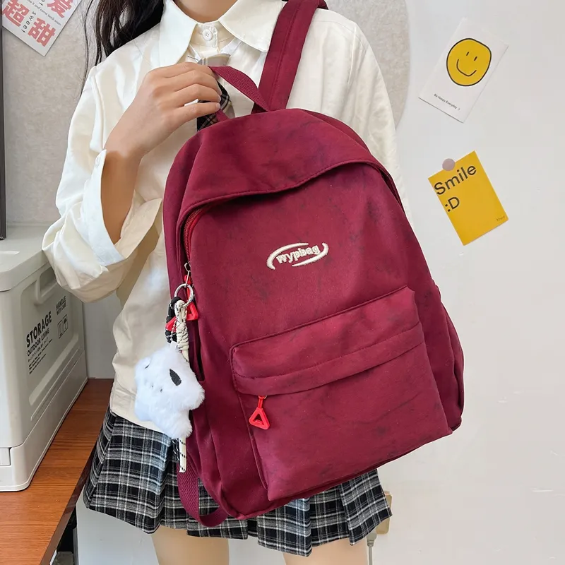 BUBM Nylon Backpack Regular Unisex White/Black/Burgundy/Blue-8