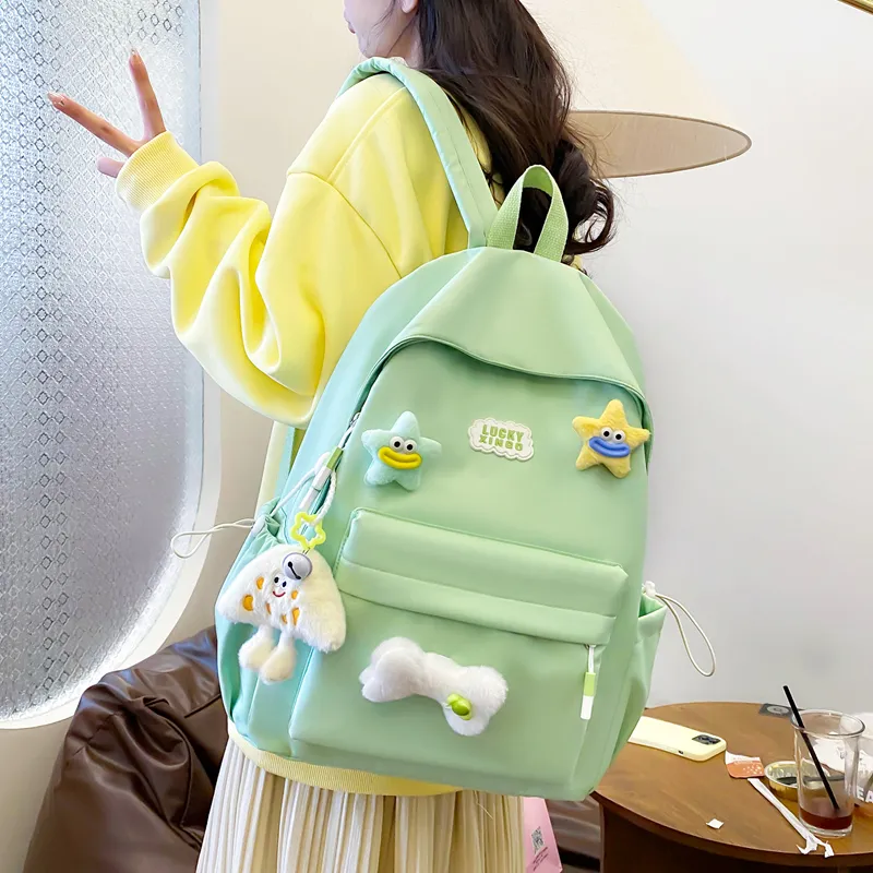 BUBM Nylon Backpack Women's White/Black/Pink/Light Green/Yellow-4