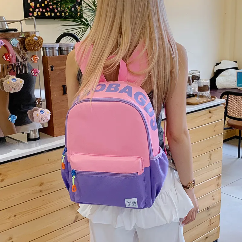 BUBM Nylon Fabric Backpack Unisex Red/Yellow/Teal/Purple Pink/Pink Green/Dark Pink-21