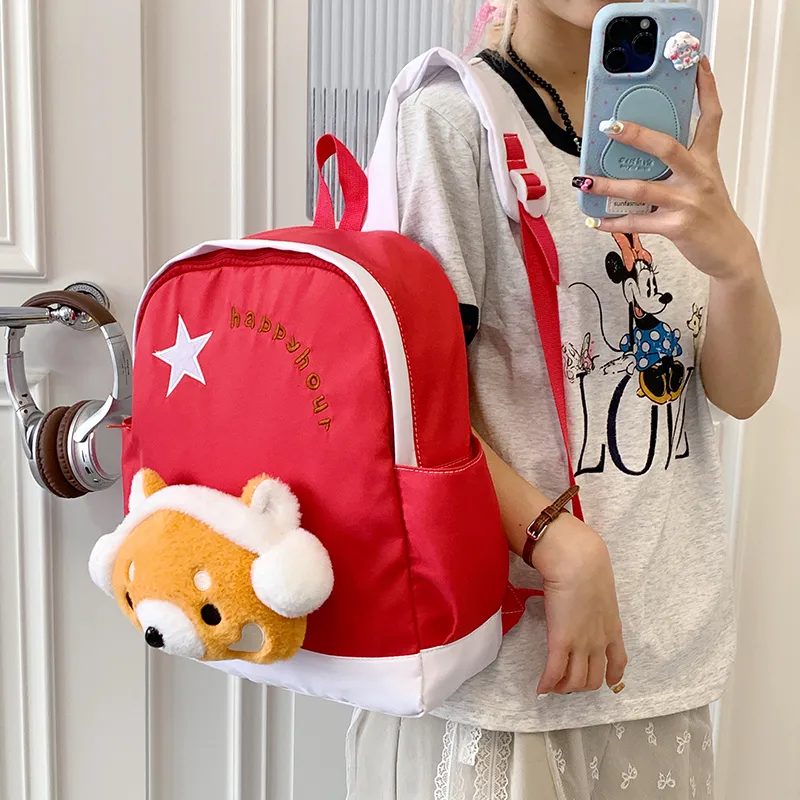 BUBM Nylon Fabric Backpack Unisex White/Red/Royal Blue/Pink-15