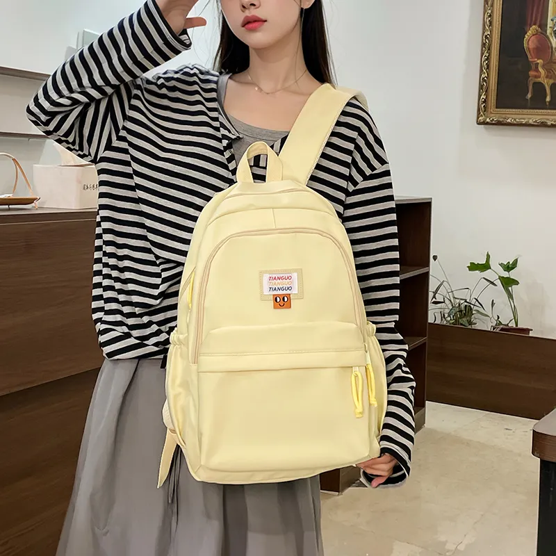 BUBM Nylon Fabric Backpack Unisex Black/White/Yellow/Pink-16