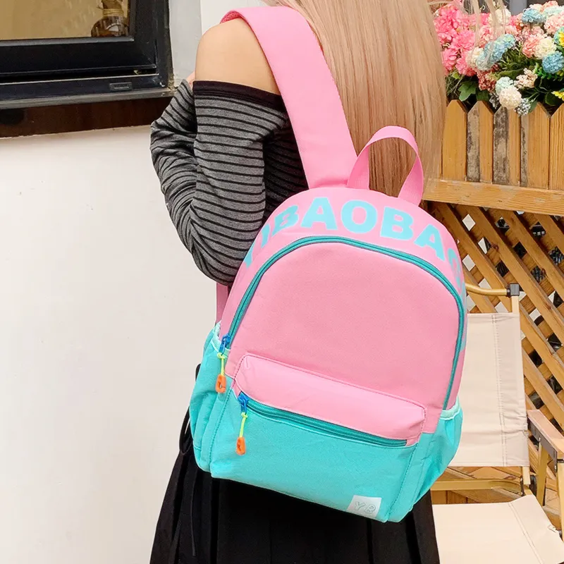 BUBM Nylon Fabric Backpack Unisex Red/Yellow/Teal/Purple Pink/Pink Green/Dark Pink-26