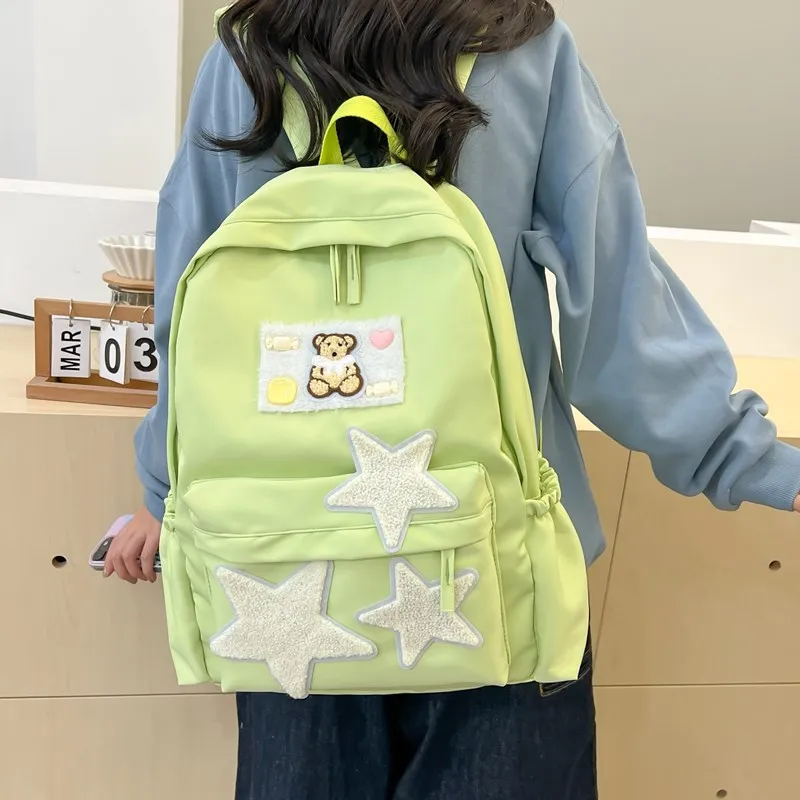 BUBM Composite Cloth Backpack Regular Unisex Black/White/Yellow/Green-15
