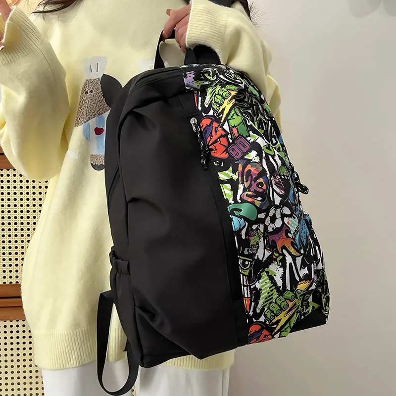 BUBM Nylon Backpack Unisex White/Red/Green-17