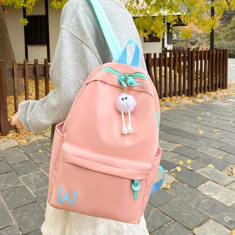 BUBM Composite Cloth Backpack Unisex Black/Yellow/Blue/Pink-1