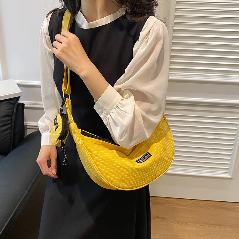 BUBM Composite Cloth Dumpling Bag Shoulder Bag Unisex Black/Yellow/Red/Green/Khaki-4