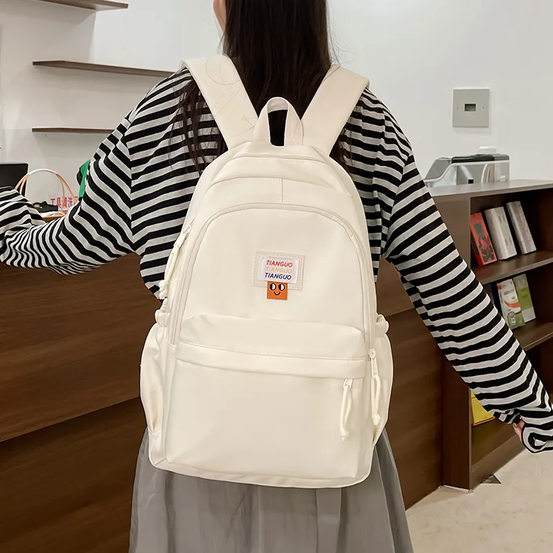 BUBM Nylon Fabric Backpack Unisex Black/White/Yellow/Pink-7