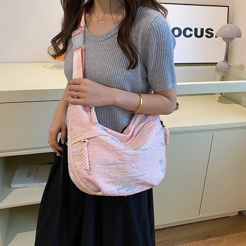 BUBM Composite Cloth Shoulder Bag Unisex White/Black/Blue/Pink-18