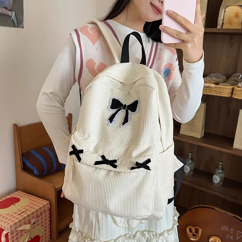 BUBM Corduroy Backpack Regular Unisex Black/White-8