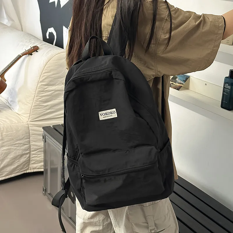 BUBM Nylon Backpack Unisex Black/Pink/Burgundy/Violet/Army Green-3