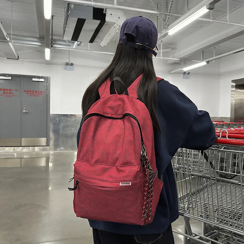 BUBM Nylon Backpack Unisex Black/Beige/Red/Green-4