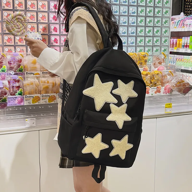 BUBM Nylon Backpack Regular Unisex Black/White/Light Purple/Navy Blue/Peacock Blue-17