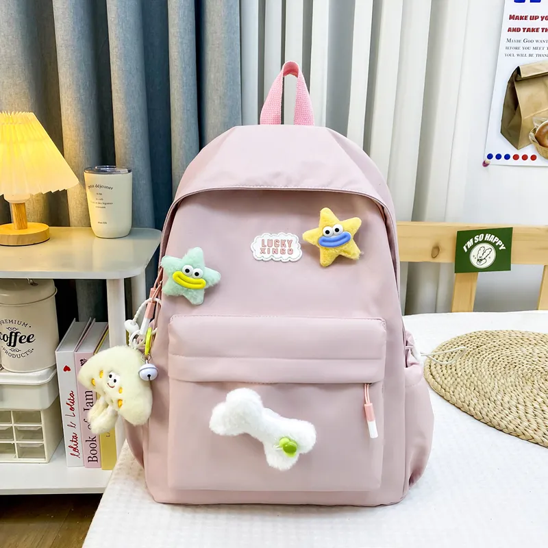 BUBM Nylon Backpack Women's White/Black/Pink/Light Green/Yellow-1
