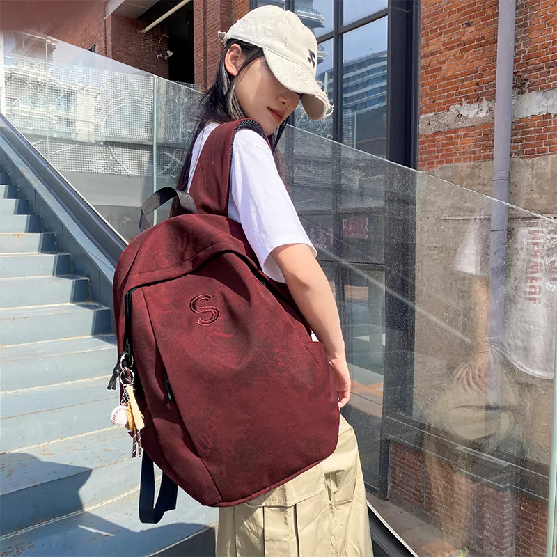 BUBM Nylon Backpack Unisex Black/Beige/Green/Burgundy-22