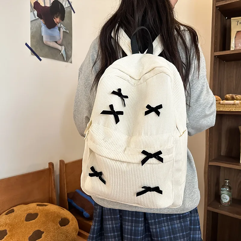 BUBM Corduroy Backpack Regular Unisex Black/White-16