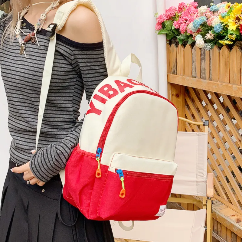 BUBM Nylon Fabric Backpack Unisex Red/Yellow/Teal/Purple Pink/Pink Green/Dark Pink-2