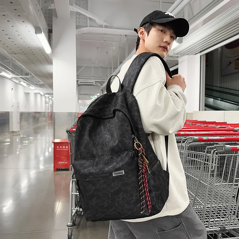 BUBM Nylon Backpack Unisex Black/Beige/Red/Green-8