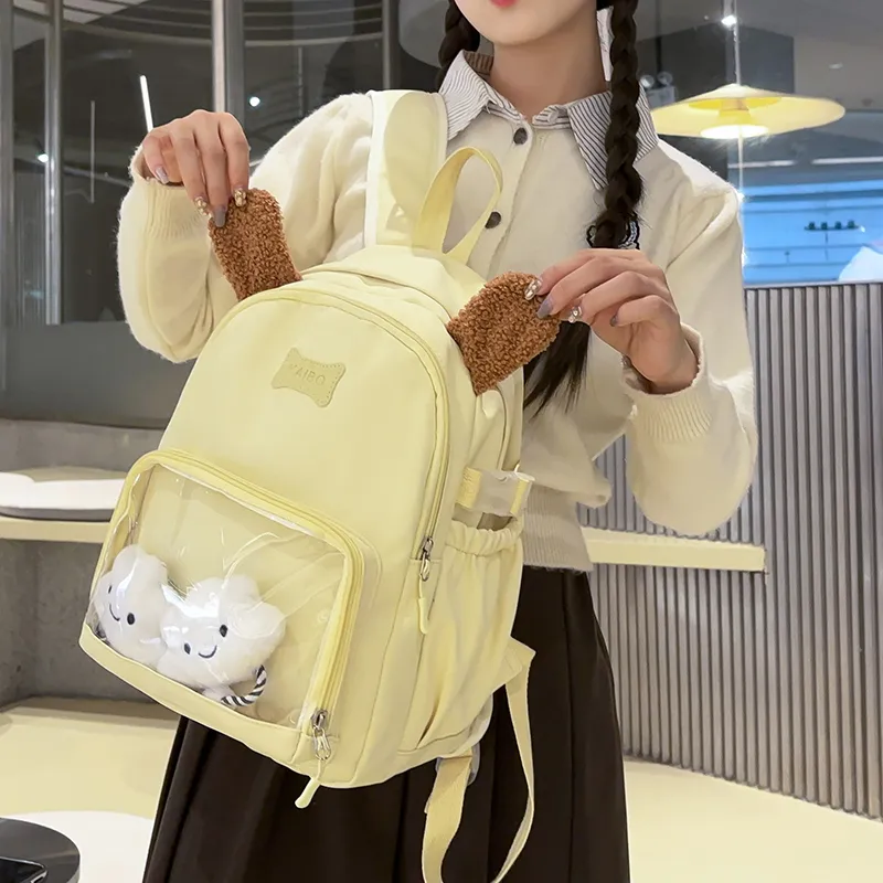 BUBM Nylon Backpack Regular Women's White/Black/Yellow/Blue-11