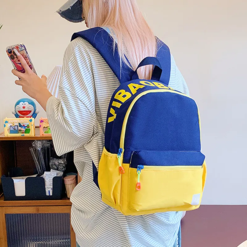 BUBM Nylon Fabric Backpack Unisex Red/Yellow/Teal/Purple Pink/Pink Green/Dark Pink-9