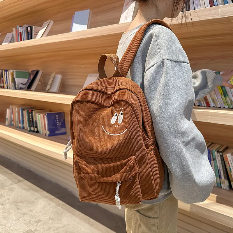 BUBM Corduroy Backpack Regular Unisex Black/White/Brown/Green-5