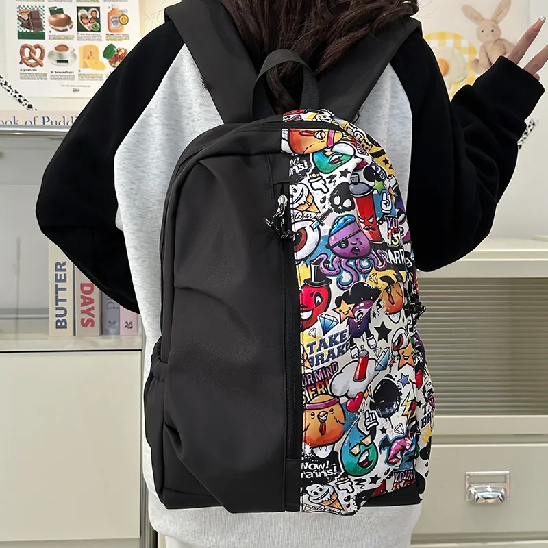 BUBM Nylon Backpack Unisex White/Red/Green-8