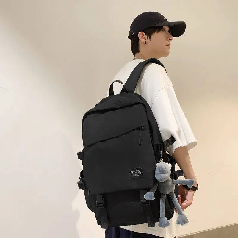 BUBM Nylon Backpack Unisex Black/White/Gray/Red/Blue-12