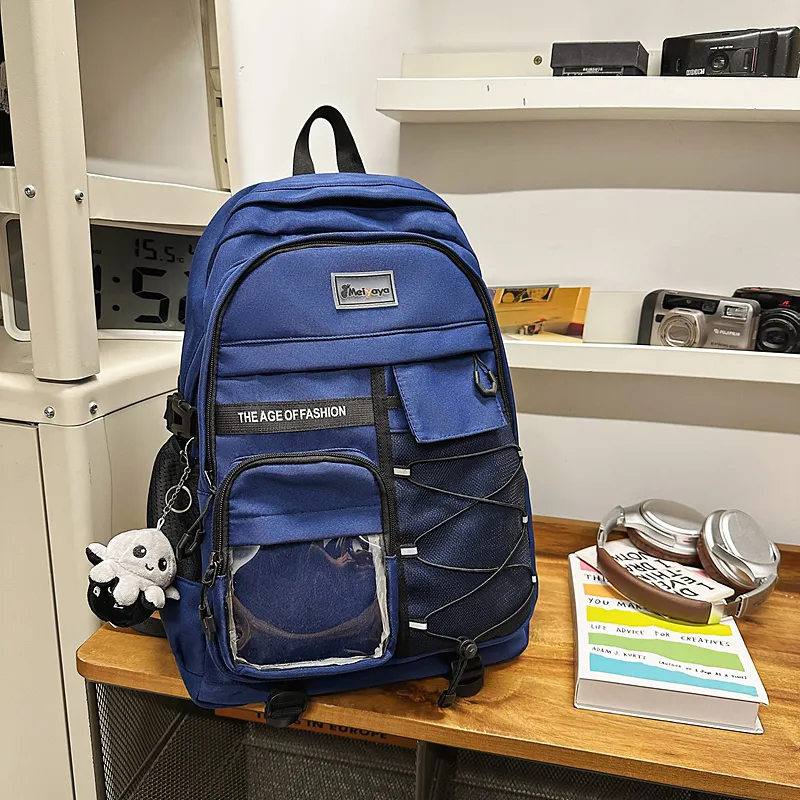 BUBM Nylon Backpack Unisex Light Gray/Black/Navy Blue/Beige-13