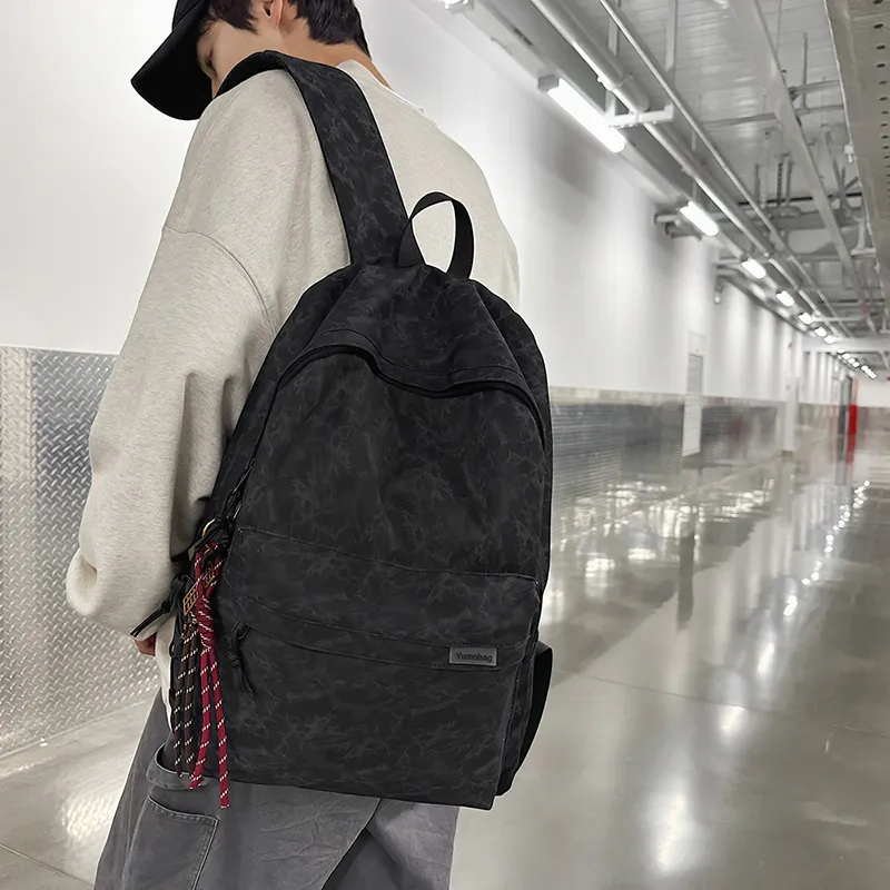 BUBM Nylon Backpack Unisex Black/Beige/Red/Green-11