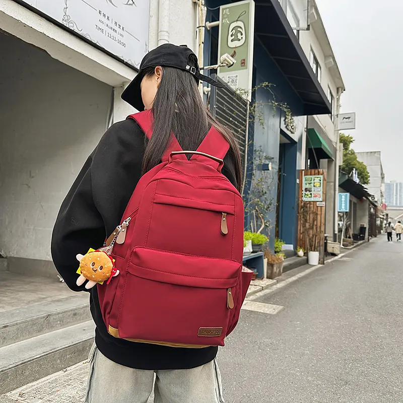 BUBM Nylon Backpack Unisex White/Black/Red-13