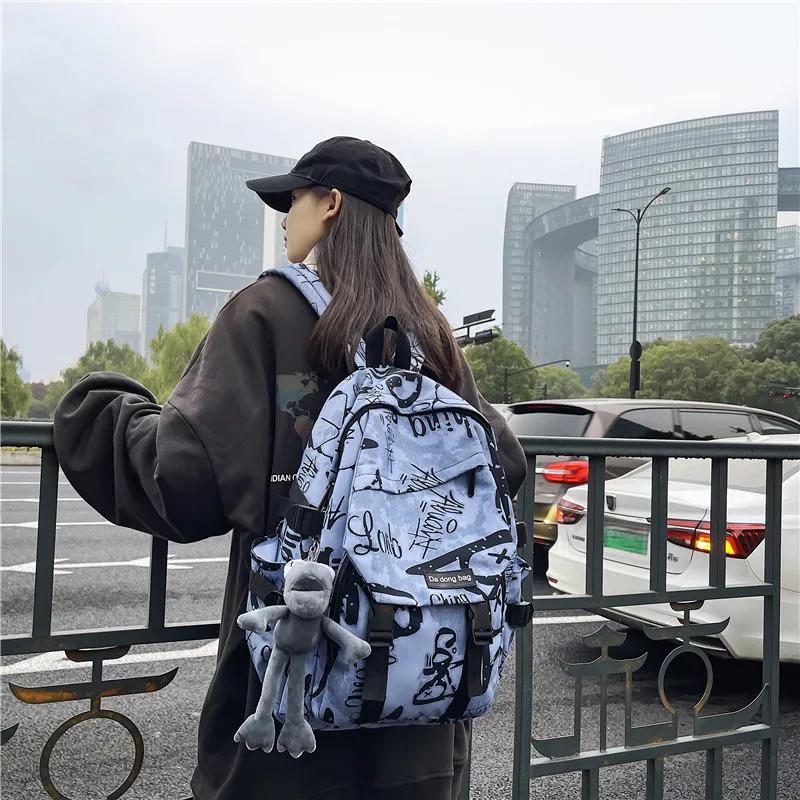 BUBM Nylon Backpack Unisex Gray/Black/Blue-1