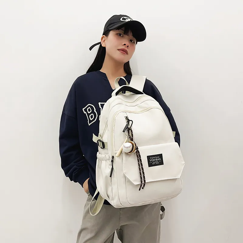 BUBM Nylon Backpack Unisex Black/White/Red/Blue/Khaki-4