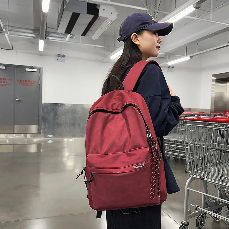 BUBM Nylon Backpack Unisex Black/Beige/Red/Green-1