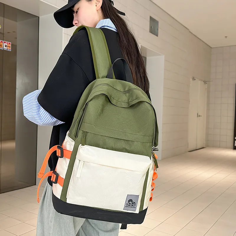 BUBM Nylon Backpack Unisex Black/Gray/Green/Pink-10