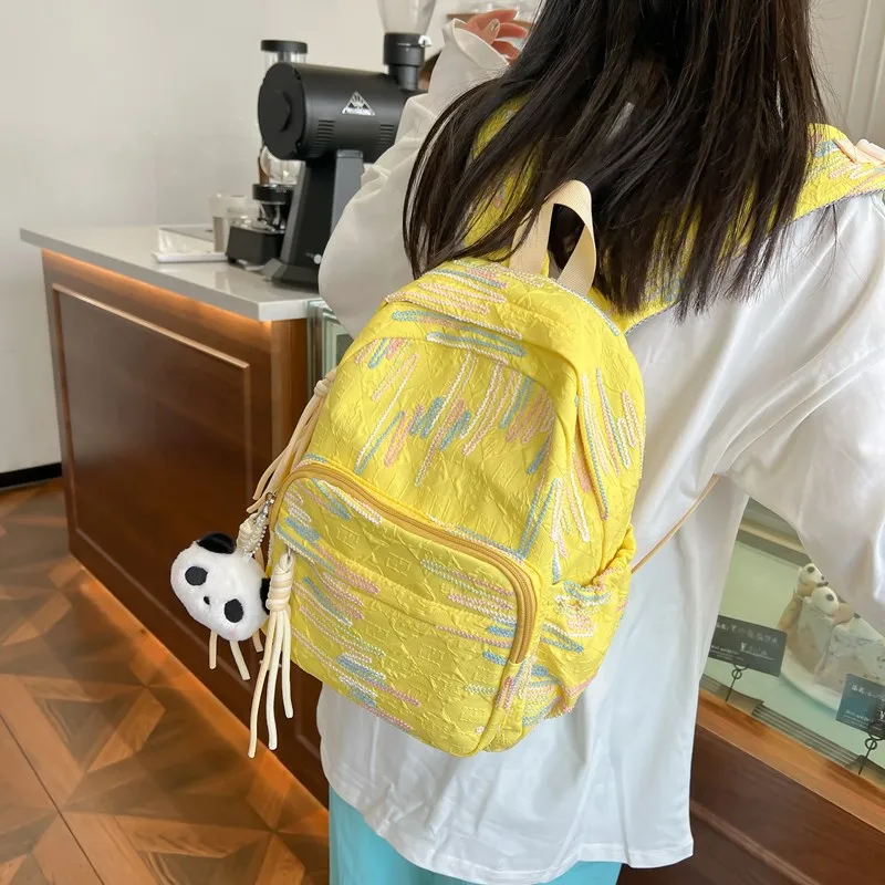 BUBM Composite Cloth Backpack Regular Unisex Black/White/Pink/Yellow-15