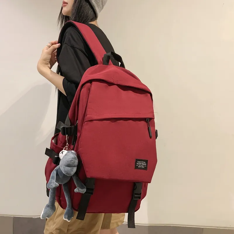 BUBM Nylon Backpack Unisex Black/White/Gray/Red/Blue-19
