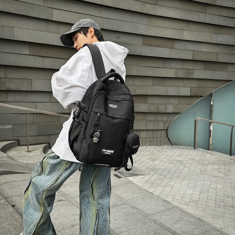 BUBM Nylon Backpack Unisex Black/White/Green-22