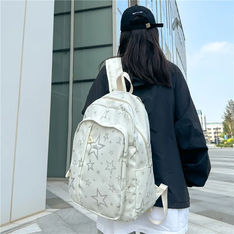 BUBM Composite Cloth Backpack Unisex White/Black/Purple/Orange/Green/Pink-4