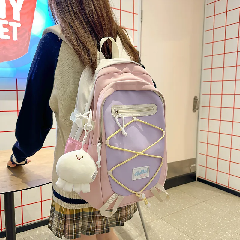 BUBM Nylon Backpack Unisex Blue/Green/Yellow/Gray/Pink/Khaki-17