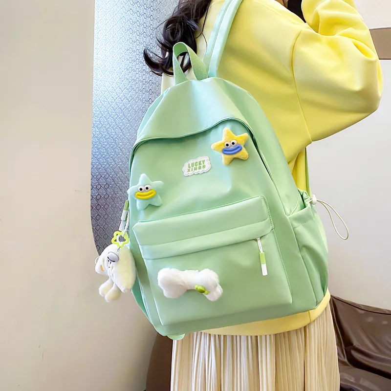 BUBM Nylon Backpack Women's White/Black/Pink/Light Green/Yellow-3