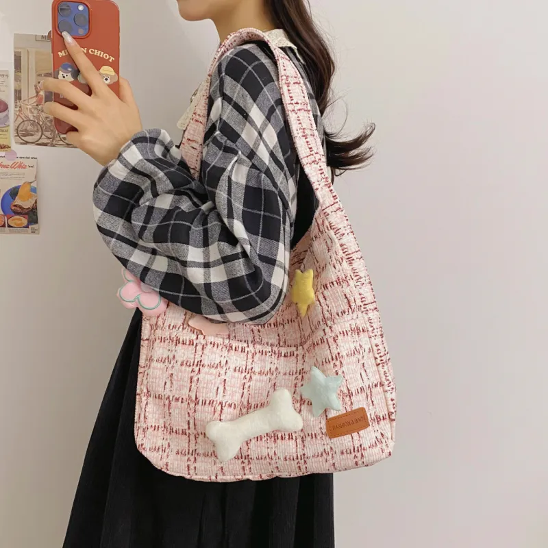 BUBM Fleece Shoulder Bag Unisex Green/Blue/Pink-14