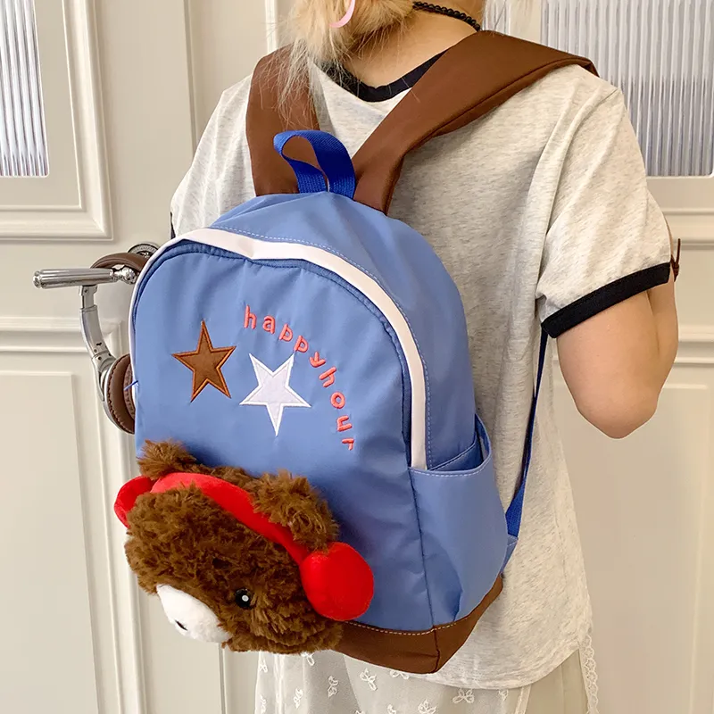 BUBM Nylon Fabric Backpack Unisex White/Red/Royal Blue/Pink-11