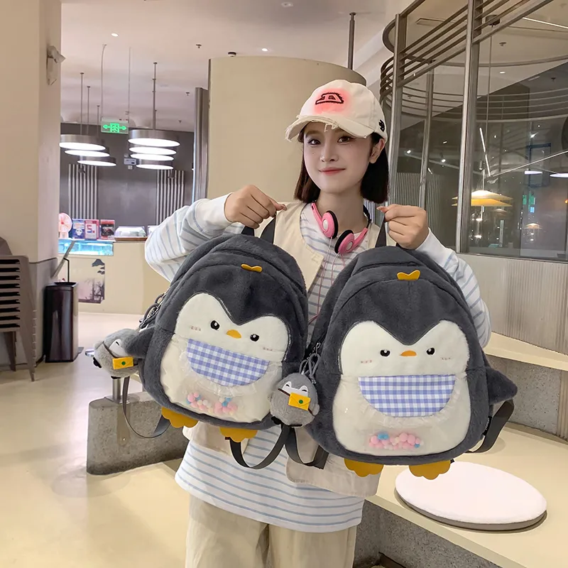 BUBM Plush Backpack Women's Light Gray/Dark Gray/Pink-15