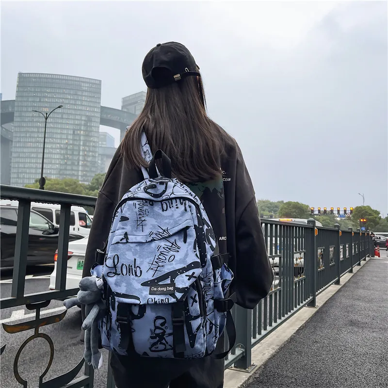 BUBM Nylon Backpack Unisex Gray/Black/Blue-2