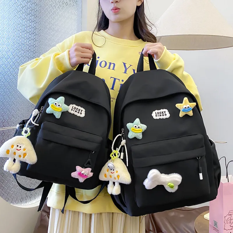 BUBM Nylon Backpack Women's White/Black/Pink/Light Green/Yellow-16