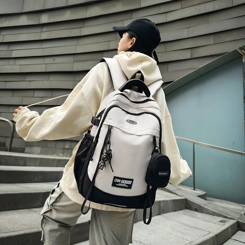 BUBM Nylon Backpack Unisex Black/White/Green-17