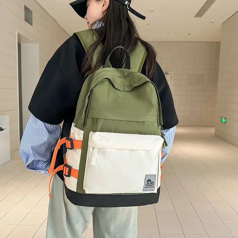 BUBM Nylon Backpack Unisex Black/Gray/Green/Pink-11